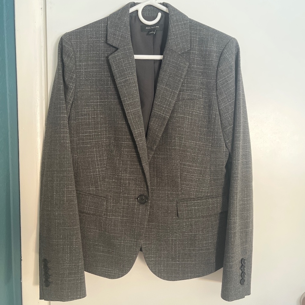 Ann Taylor Gray Crosshatch Blazer